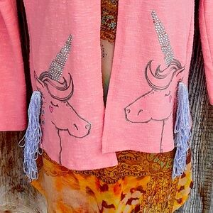 Cute unicorn little girl pink cardigan. Size L